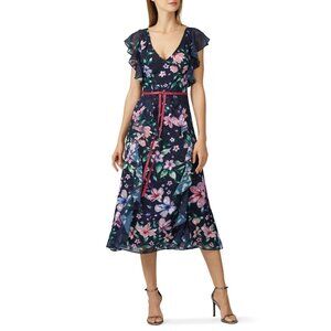 R-23. Marchesa Notte Floral Flutter Sleeve Dress US 4